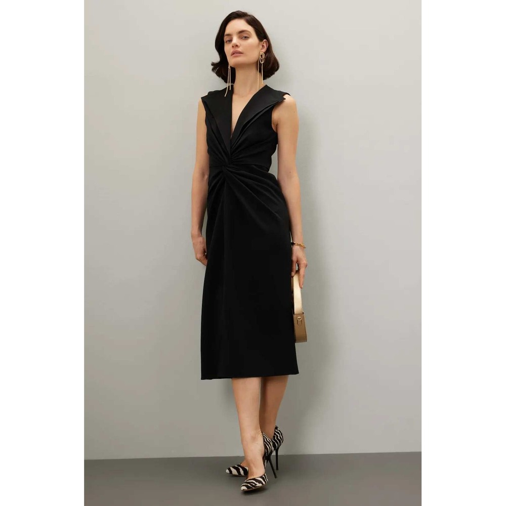 Prabal Gurung Lily Twist Front Dress Black Sleeveless V Neck Midi Dress Size 6